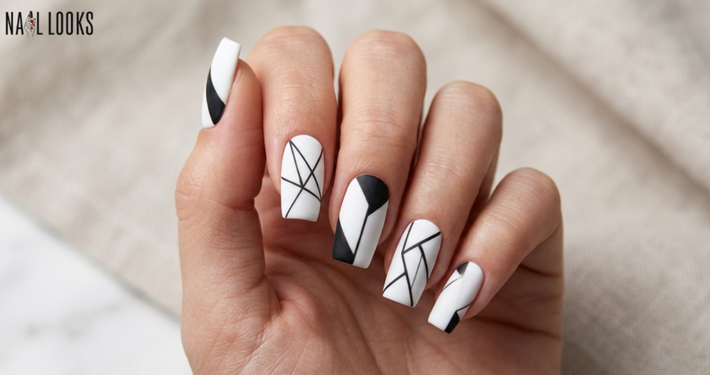 Black and White Geometric Nails