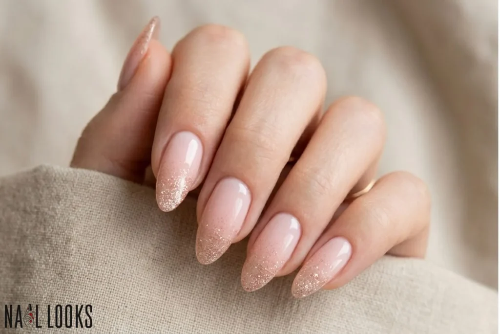 Blush Ombre with Glitter Tips