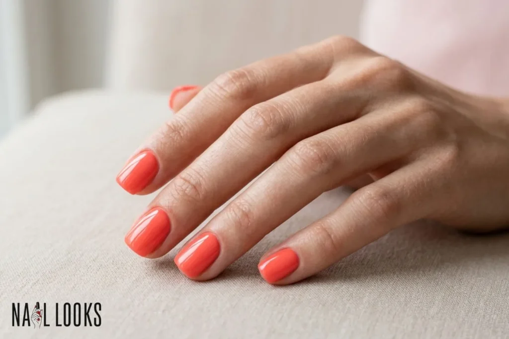Bright Coral Nails — Short and Sweet
