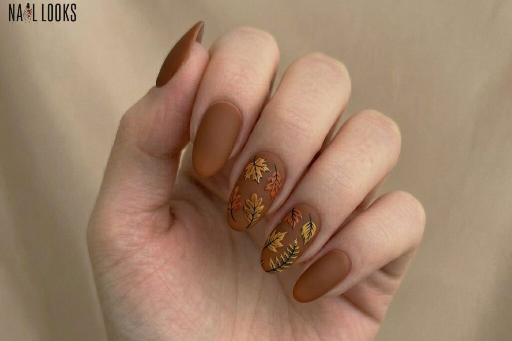 Brown Witch Nails with Leaf Details