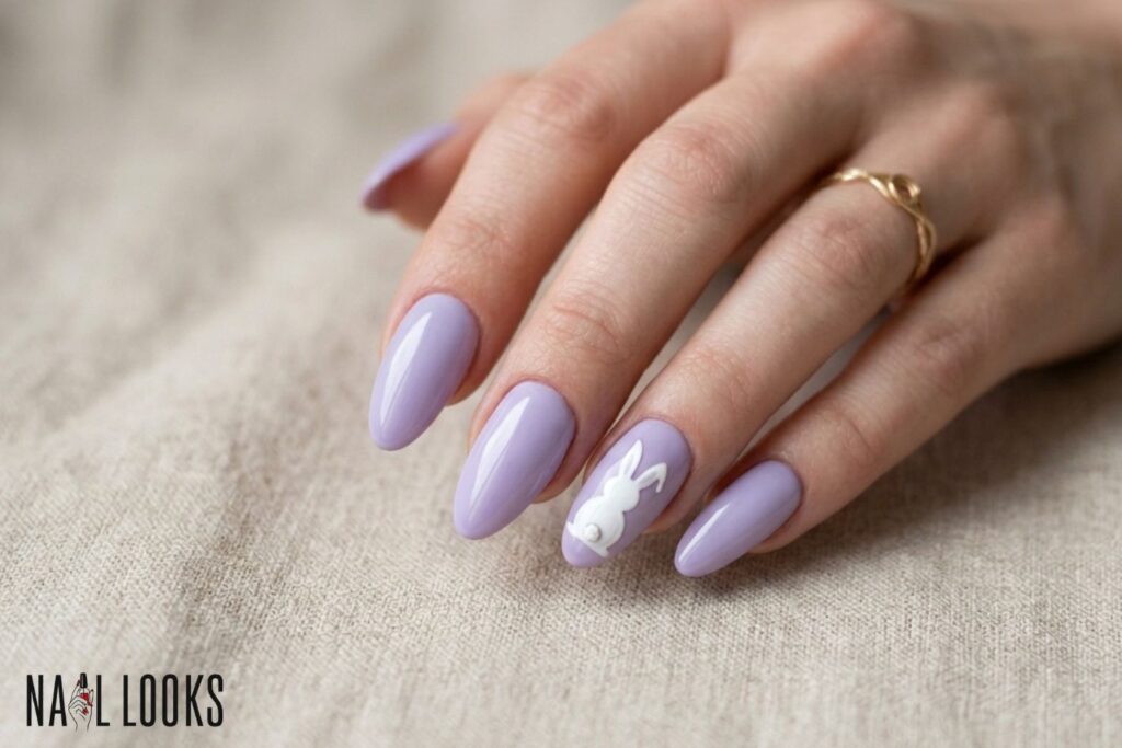 Bunny Acrylic Nail Art on Lavender Base