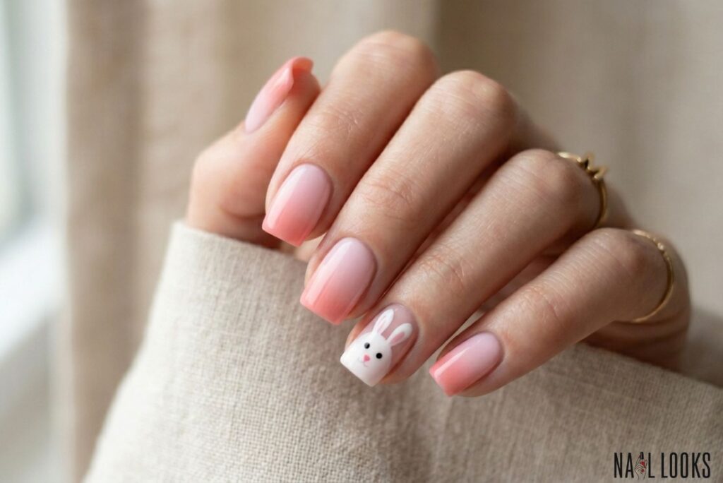 Bunny Nail Art on a Pink Ombre Base