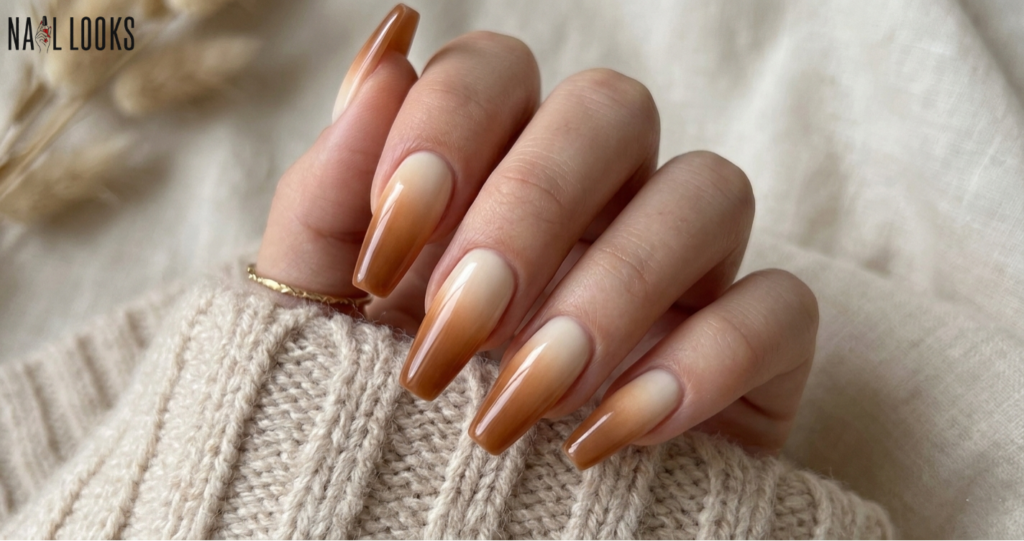 Caramel Ombre Coffin Nails