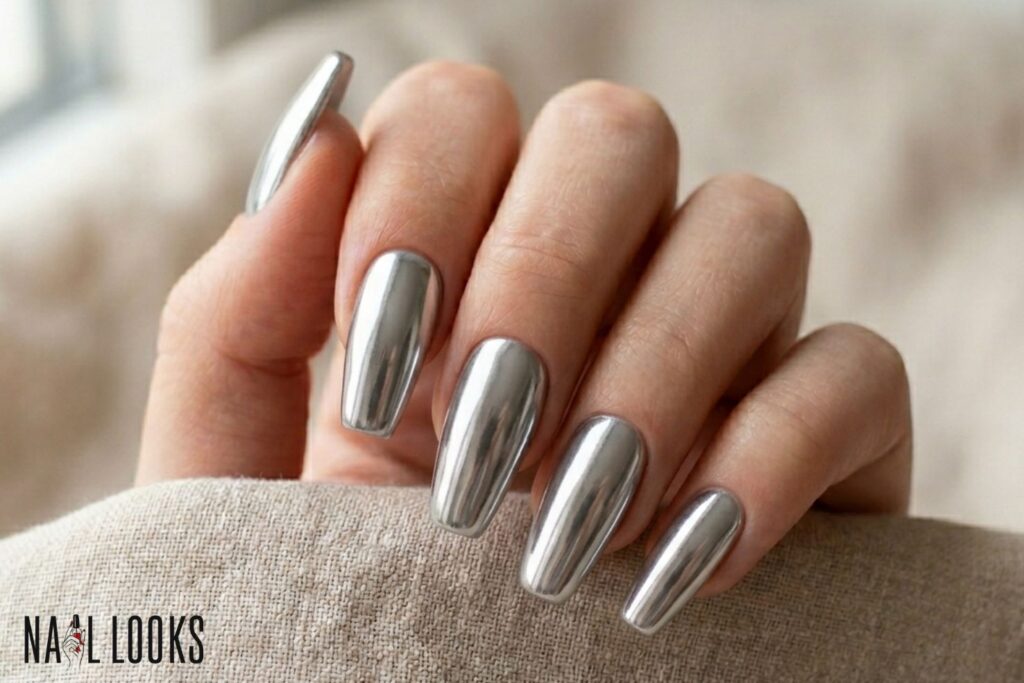Chrome Prom Nails — Silver Mirror Finish