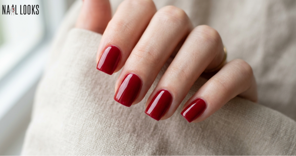 Classic Cherry Red Square Nails