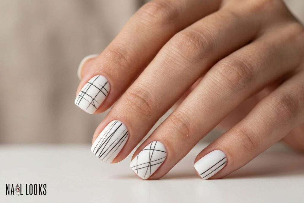 Classic White Paper Nails with Black Lines