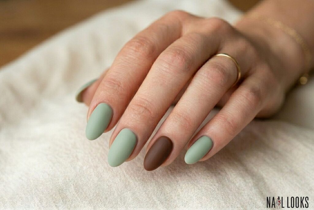 Country Girl Nail Ideas — Soft Sage and Brown