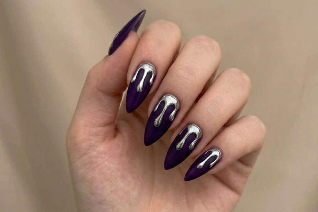 Deep Purple with Silver Drips