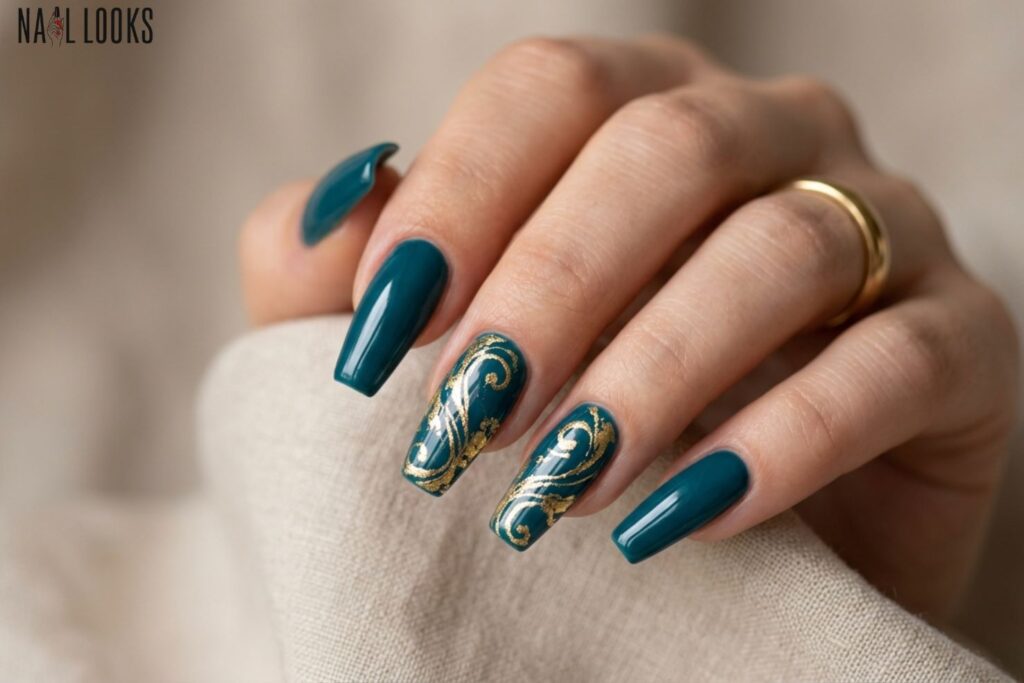 Deep Teal with Gold Foil Swirls