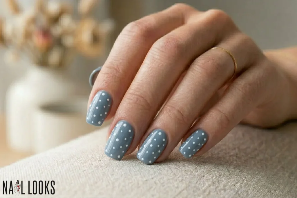 Dusty Blue with White Dots