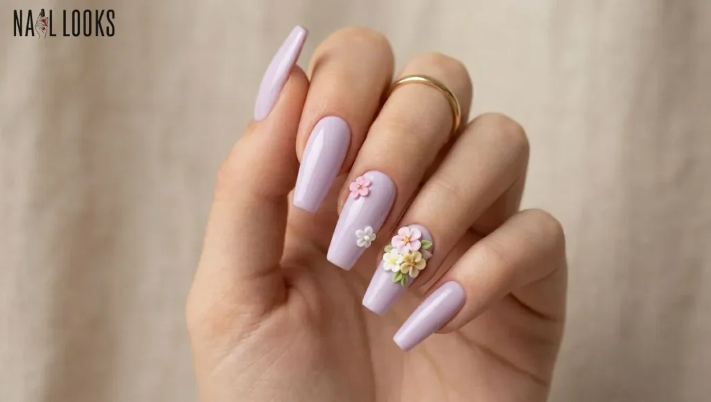 Easter Acrylic Nails with 3D Flowers