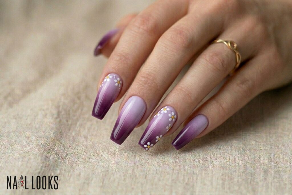 Easter Coffin Nails — Purple Ombre with Flowers