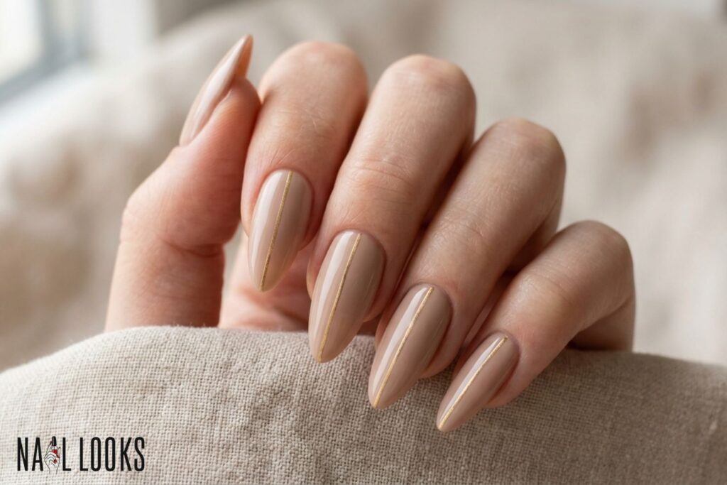 Elegant Prom Nails — Nude with Thin Gold Line