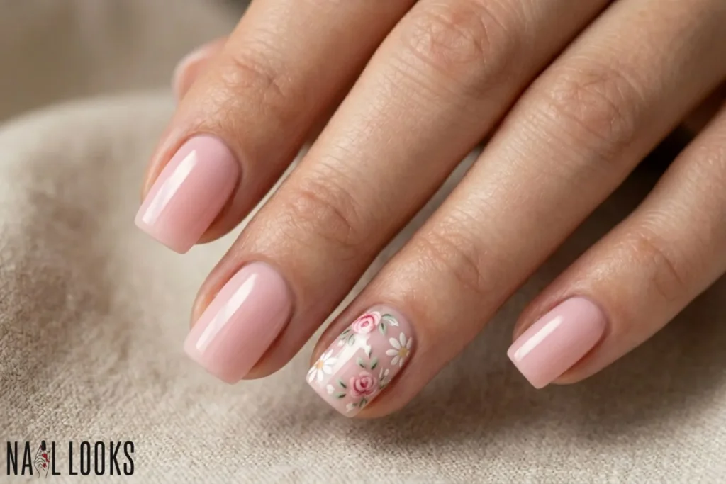 Floral Nail Art on One Accent Nail