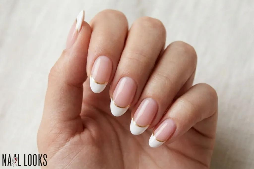 French Tips with a Thin Gold Line