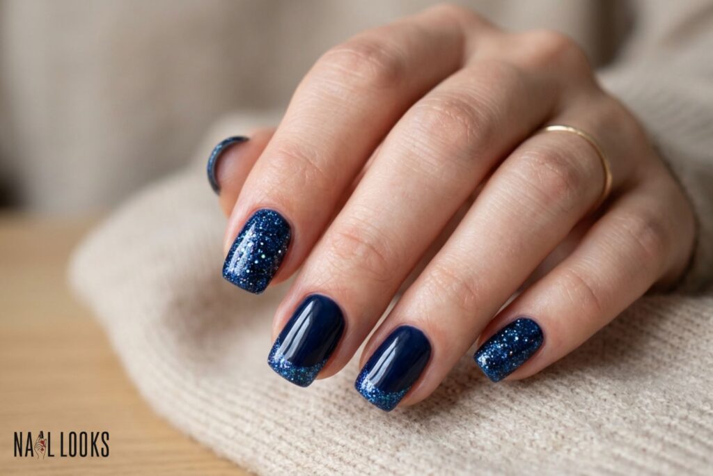 Glittery Navy Nails