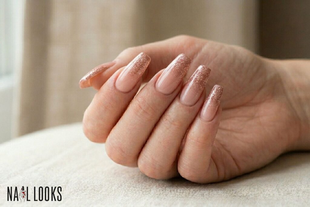 Glittery Ombre Prom Nails — Rose Gold Fade