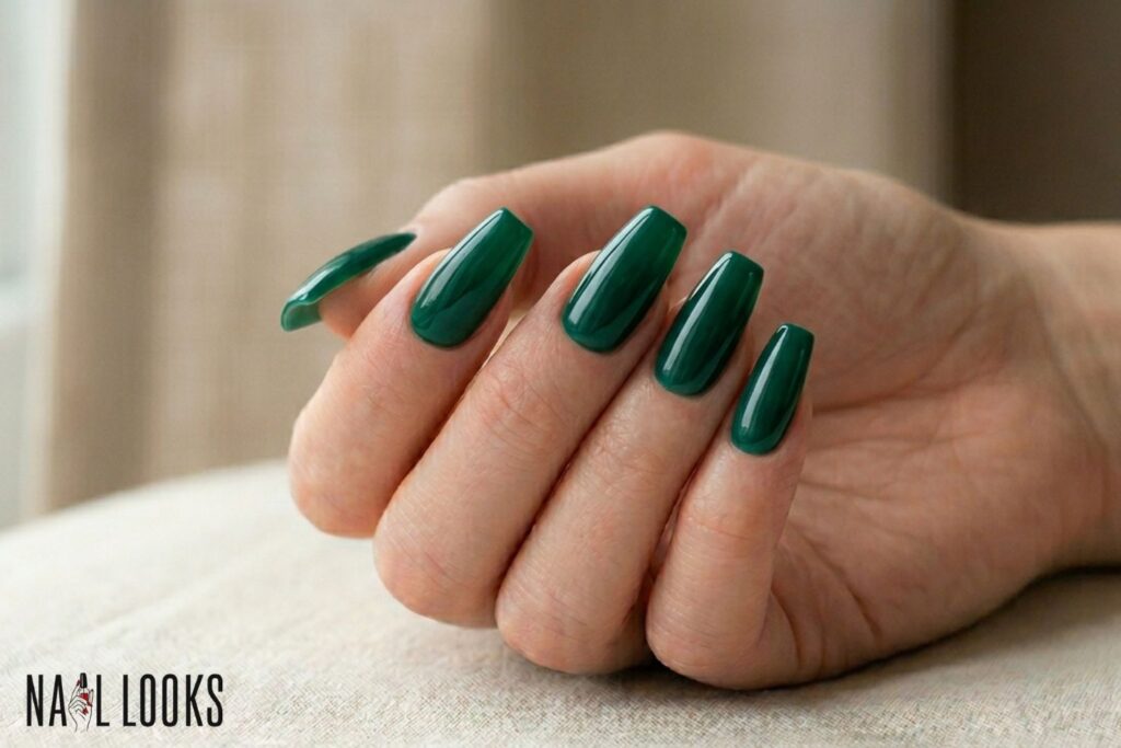 Green Prom Nails — Deep Emerald Coffin