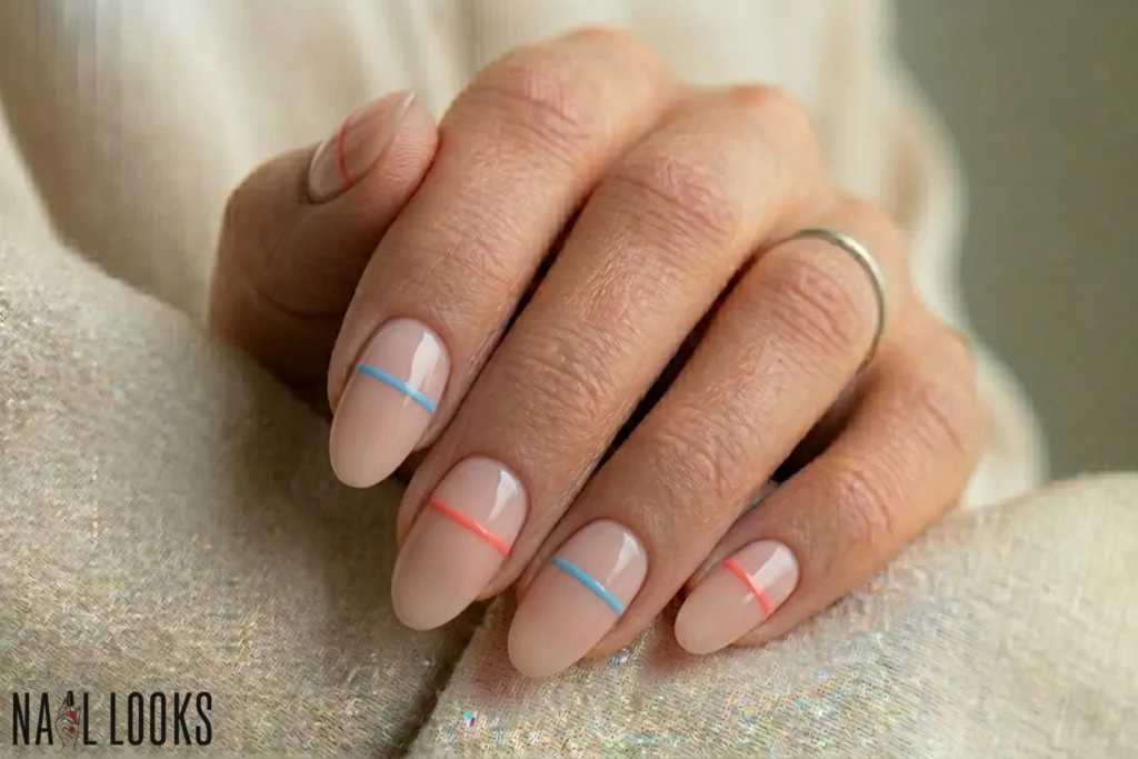 Nude Nails with Thin Lines