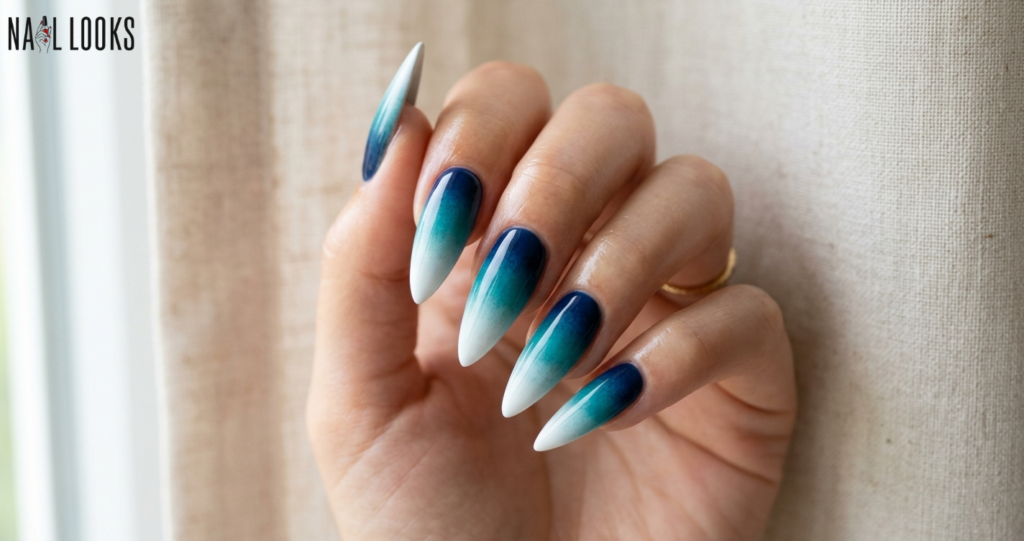 Ocean Ombre Stiletto Nails