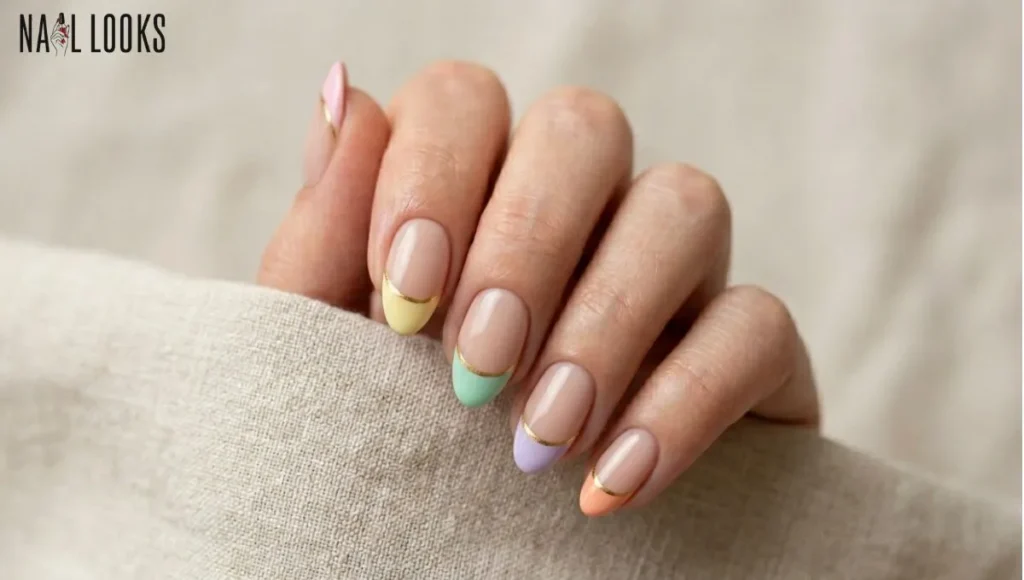 Rainbow Pastel Tips with Gold Line