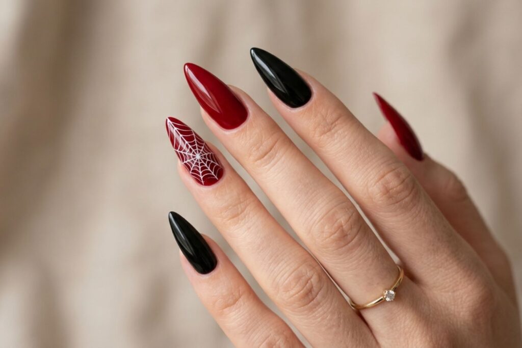 Red and Black with Spider Web Accents