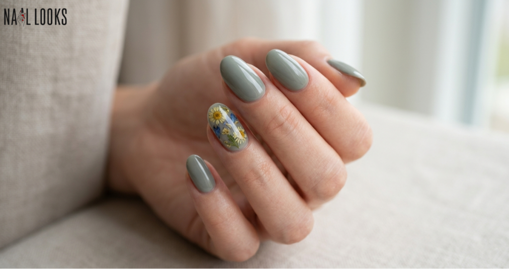 Sage Green with Pressed Flowers