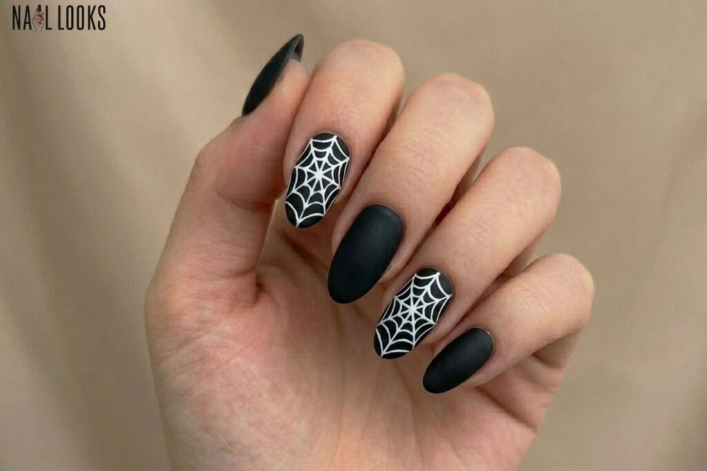 Spider Web Gothic Nails in Black and White