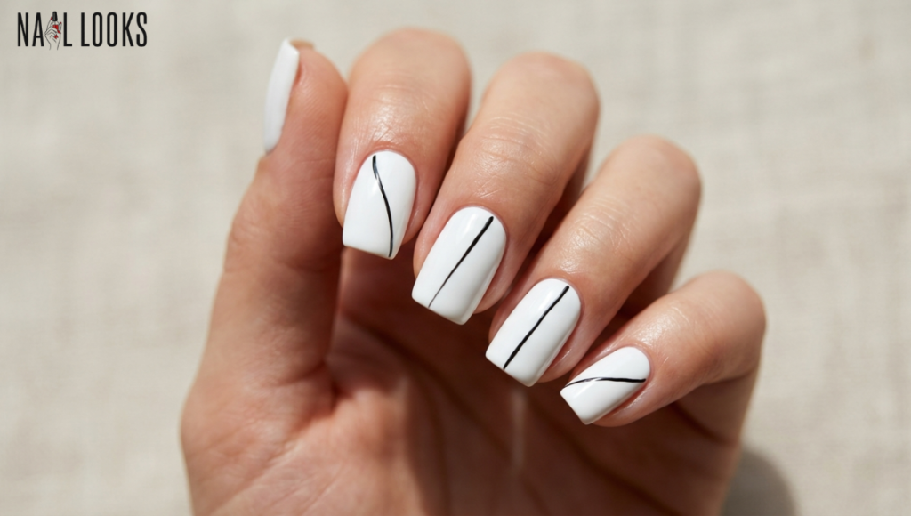 White Nail with a Single Black Line