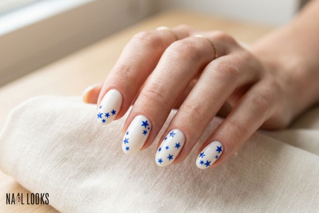 White Nails with Blue Stars