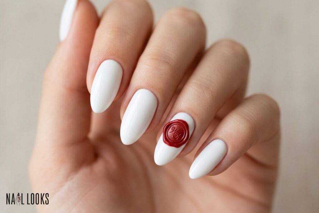 White Paper Nails with Red Wax Seal Detail