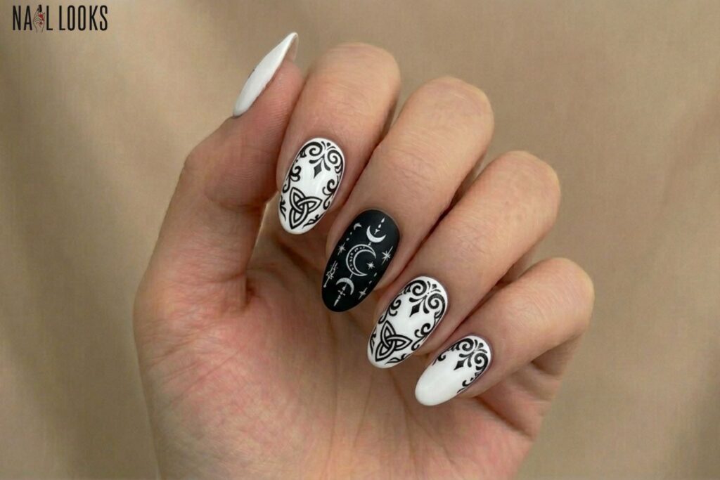 White and Black Gothic Nails