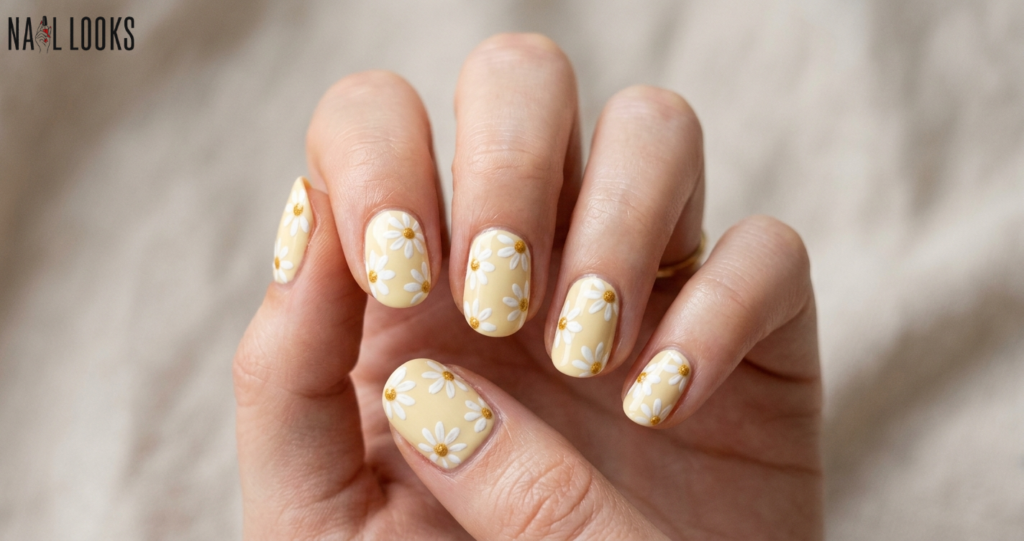 daisy nails on pail yellow