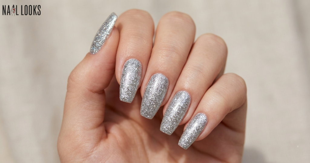 full cover silver glitter
