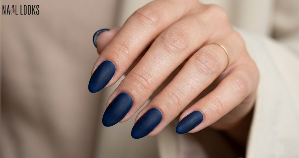midnight blue matte nails