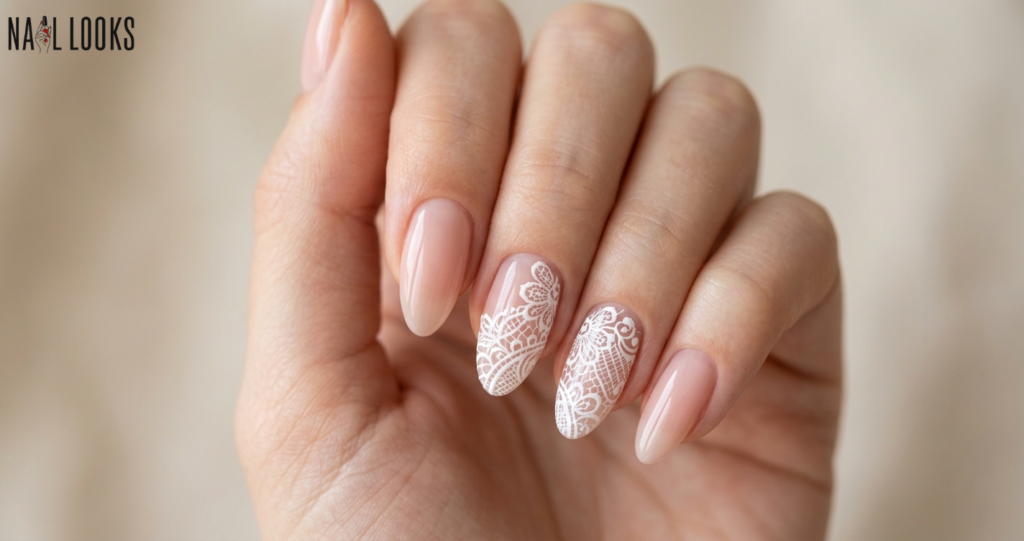 white lace bridal nails