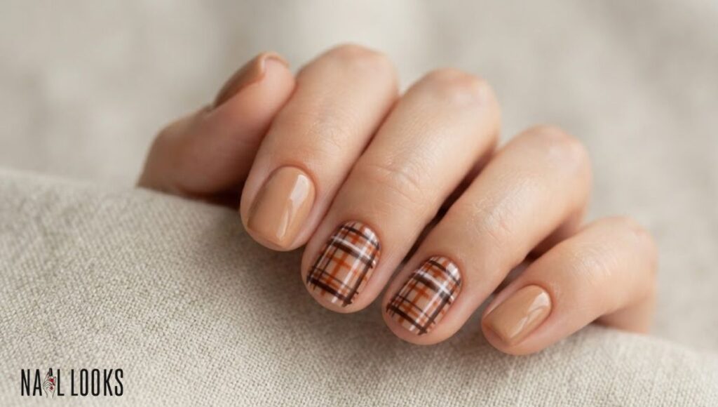 Autumn Nail Designs November - Plaid Accent