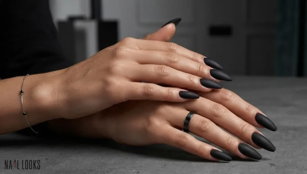 Black Matte Ballerina Nails