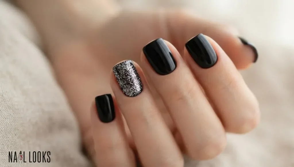 Black Nails with Silver Sparkle