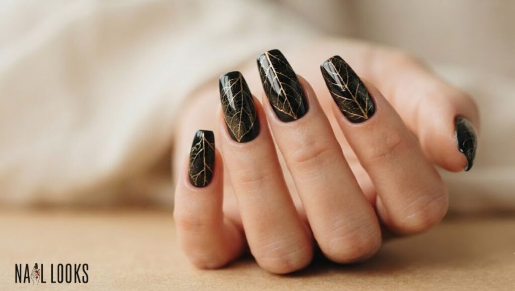 Black and Gold Autumn Nails