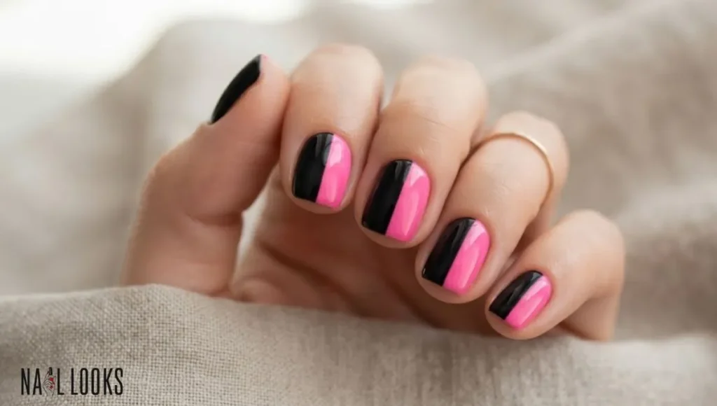 Black and Pink Split Nails