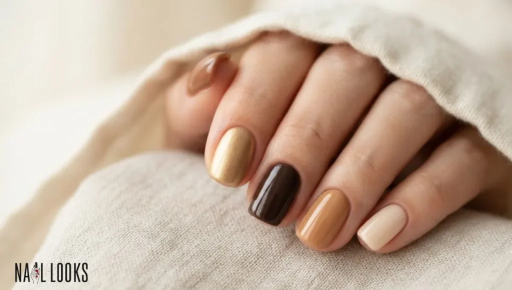 Brown and Gold Skittle Nails