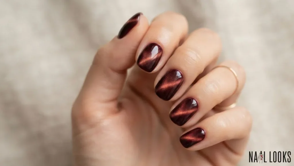 Burgundy Velvet Cat Eye Nails