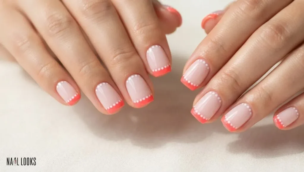 Coral French With White Dots