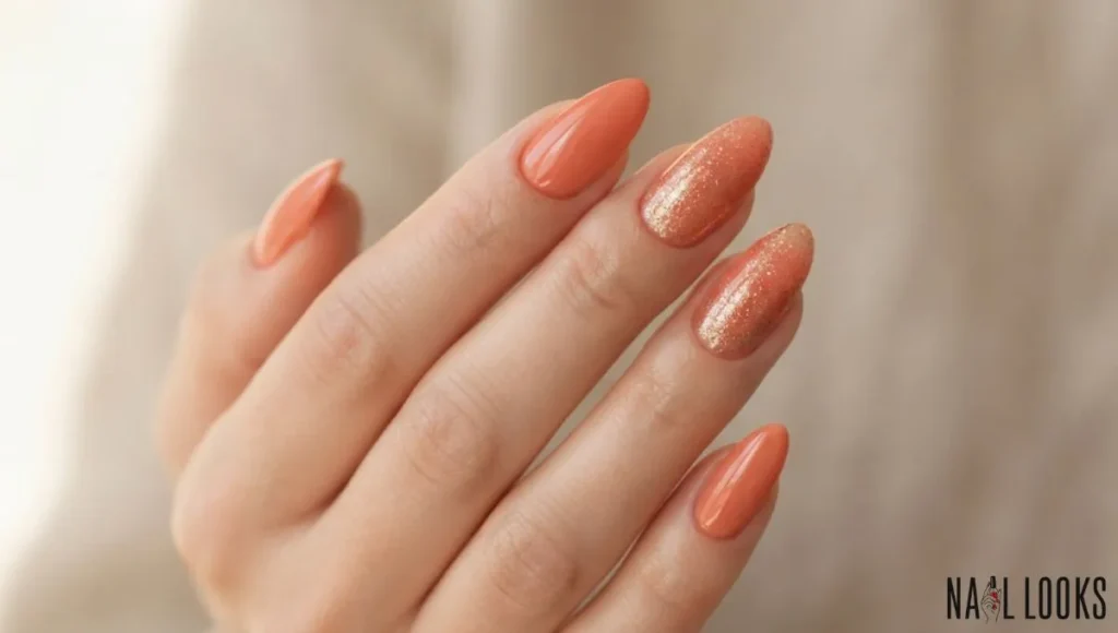 Coral and Gold Nails