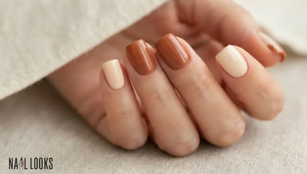 Cream and Cinnamon Nails