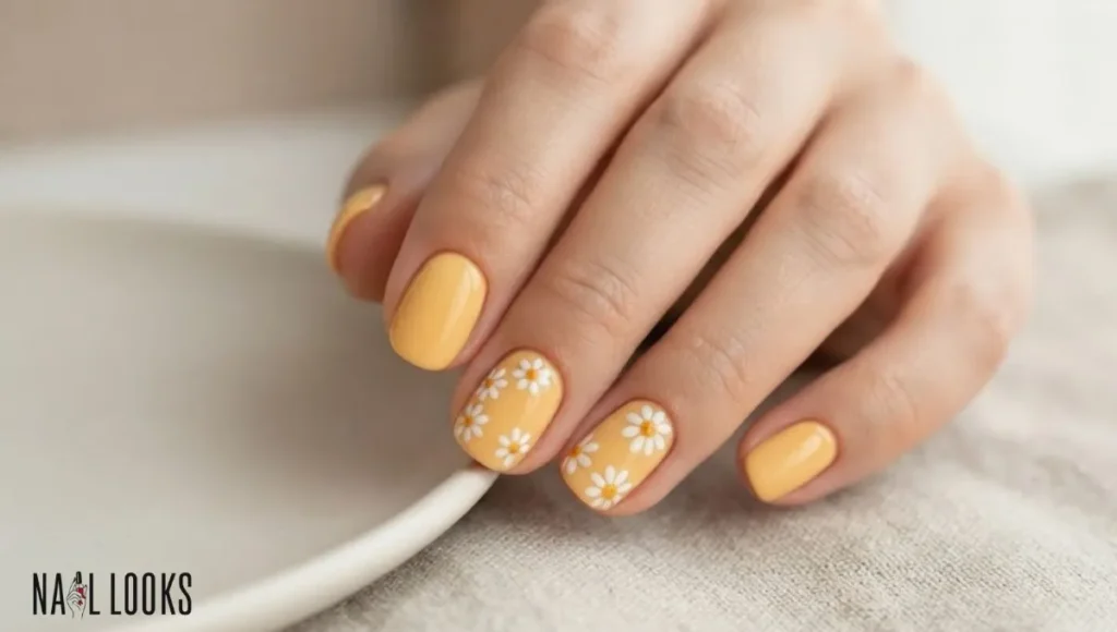 _Daisy Nails on Yellow Base