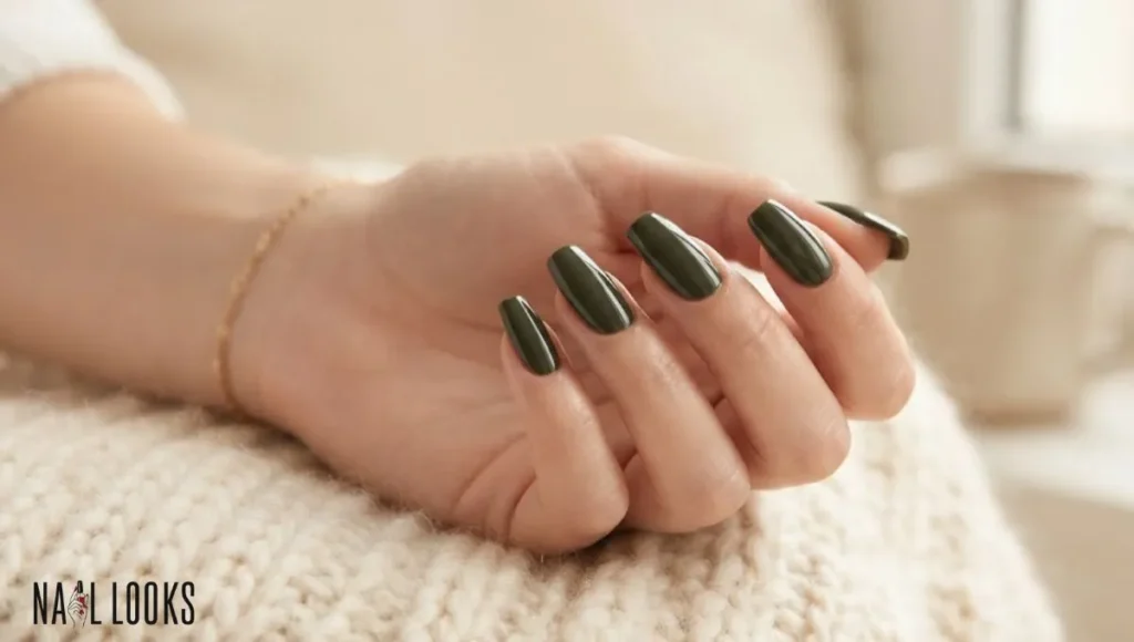Dark Olive Green Nails