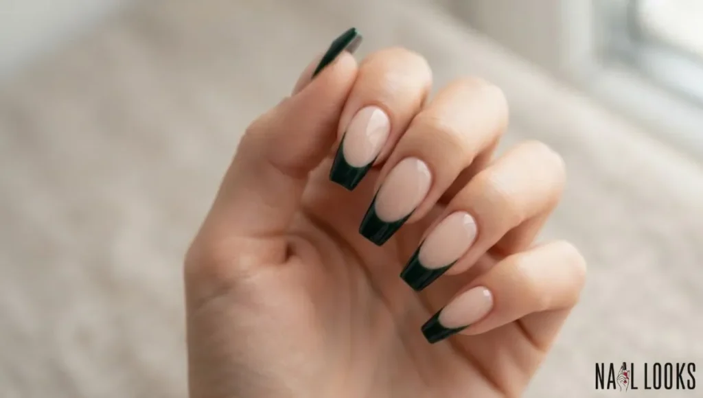 Forest Green Acrylic Nails with French Tips