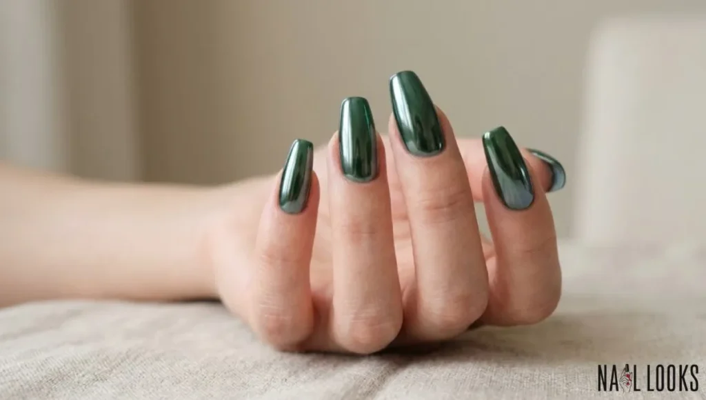 Forest Green Chrome Nails